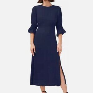 Halogen Ruffle Cuff Midi Dress in Classic Navy XXL
